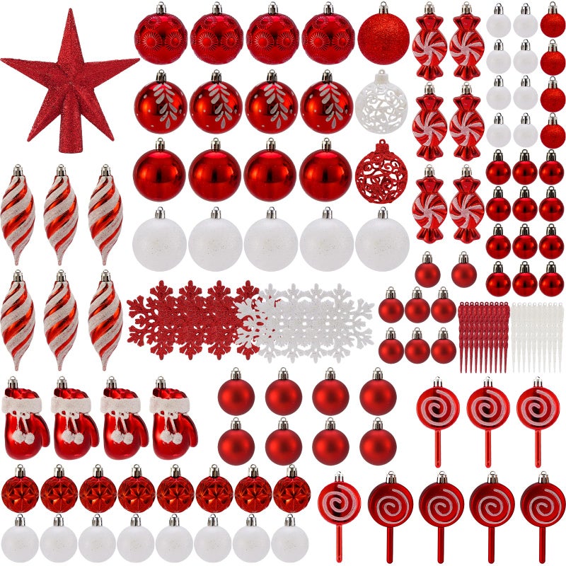 Tngan 130 Pcs Christmas Ball Ornaments, Christmas Tree Decoration Set Red Christmas Ball Shatterproof Hanging Ornament Decorations for Christmas Tree, Wreaths, and Outdoor Displays (Red) - Image 3